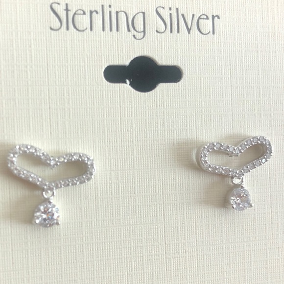 Dainty Cubic Zirconia Sterling Silver Heart Earrin - Picture 2 of 5